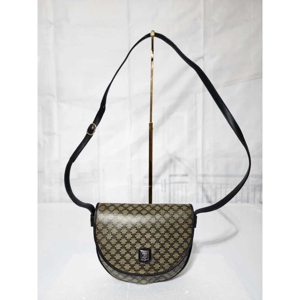 CELINE Macadam Crossbody Bag Navy Blue/Beige